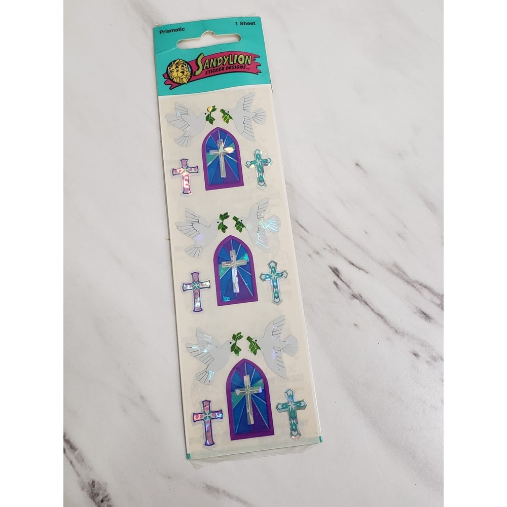 Sandylion Stickers Vintage Easter Cross Dove Prismatic Church Cross‎ Religious